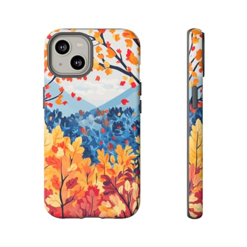 Arbres d'automne coque rigide iPhone 14 Orange mate anti-rayures et solide