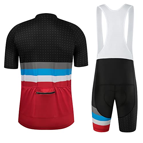 Coconut Ropamo Cr Men's Cycling Jersey Set Road Bike Jersey Zipper Pocket Short Sleeves Cycling Kits Bib Shorts 3D Padded (Black/Red, Medium) #TOP1