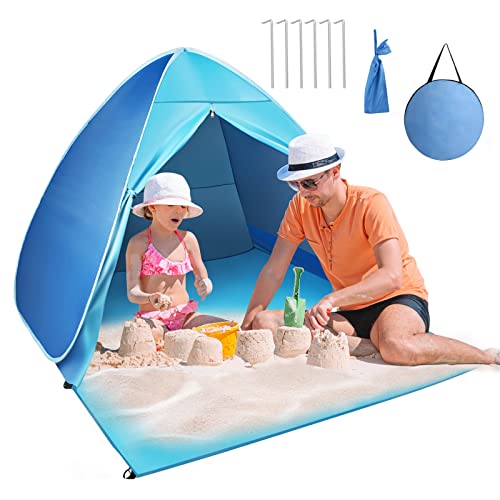 Tente de plage pop-up pour 2 à 3 personnes, UPF 50+, abri de plage automatique instantané avec rideau à fermeture éclair, tente solaire pour jardin, camping, pêche, pique-nique Cover