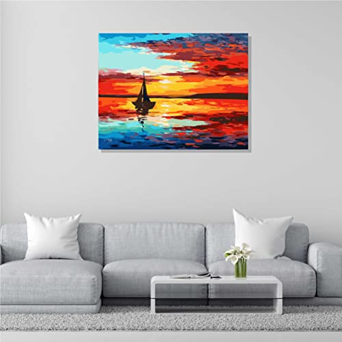 Image of RANGOLI 100% Cotton Stretched Canvas Painting 400 GSM, Framed Boat Scenery Canvas Abstract Wall Art for Living Room, 3D Paintings for Wall Decor (12 x 18 Inch With Frame)