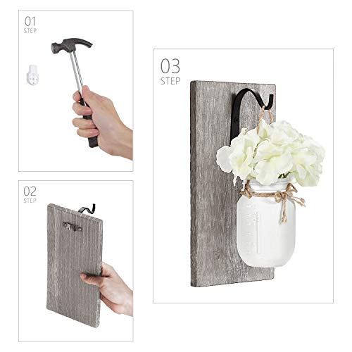 Mkono Wall Sconces Rustic Sconces Set Of 2 Farmhouse Mason Jars Bathroom Decor Wood Boards With Fairy Lights And Flowers Fall Wall Decor For Home Kitchen Living Room, White #TOP5