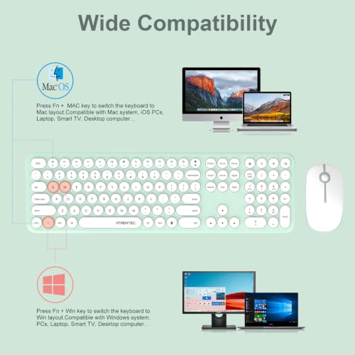 Wireless Keyboard and Mouse Combo, XTREMTEC 2.4GHz Full Size Ultra Slim Green Silent Keyboard, Retro Round Keycap Cute Aesthetic Quiet Cordless Keyboard Mouse Set for Windows Mac OS (Macaron Green) by xtremtec - Used condition - Image 7