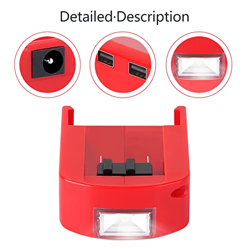 Dsanke 18V Battery Adapter For Mil 18V Battery Dual Usb Charger & 12V Dc Port & Led Work Light - Compatible With All Mil 18V Battery 48-11-1850 48-11-1862 48-11-1820 #TOP3
