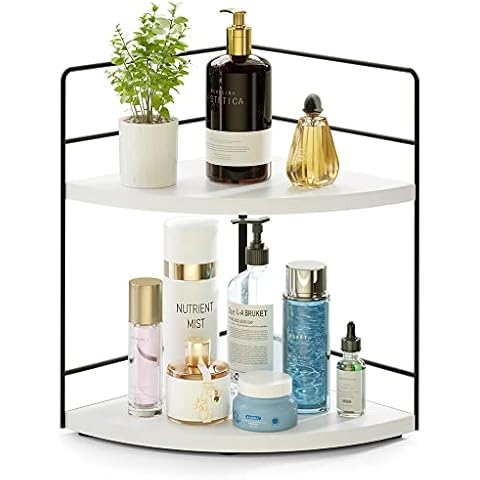 ZGO 2-Tier Bathroom Counter Organizer, Corner Skincare Organizers, Bathroom Organizer Countertop, Makeup Organizer for Vanity Storage, Bathroom Counter Storage(White) Cover