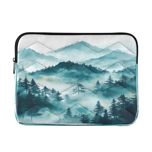 Misty Mountain Firs Teal Laptop Sleeve for 13-13.3 in Water Resistant Portable Laptop Sleeve Bag Protective Case for Carry on Travel Airport