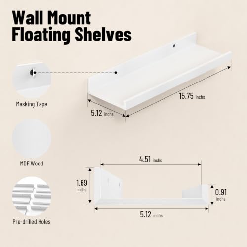 Image of BAYKA 15.7x5.12 Floating Shelves for Wall,Room Decor,Raised Lip,6 Pack