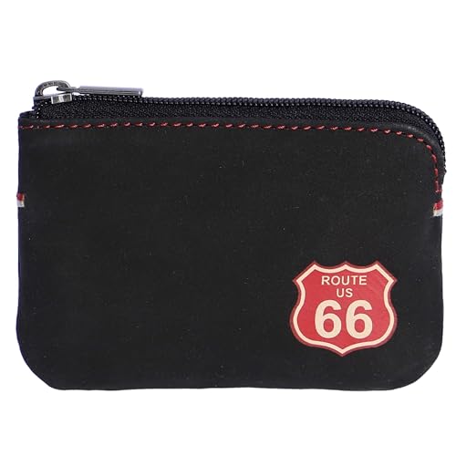 Monederos | Route 66 - Monedero Tarjetero Hombre De Piel - Cartera Hombre Con 3 Compartimentos Con Cremallera, Llavero Interior Y Caja De Regalo
