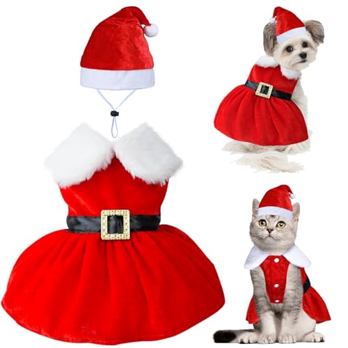 GOYOSWA Cat & Dog Christmas Dress & Santa Hat (Medium)