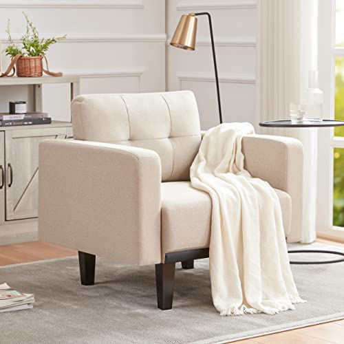 Beige Mid-Century Accent Chair