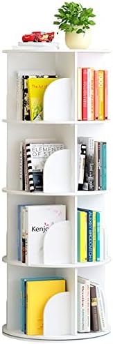 WEIYOUPIN 4 Tier Rotating Bookshelf, 360° Rotating Stackable Shelves Bookshelf Organizer, Small Bookshelf for Kids, Book Organizer White Shelf for Bedroom and Living Room