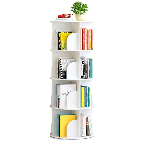 Weiyoupin 4 Tier Rotating Bookshelf, 360° Rotating Stackable Shelves Bookshelf Organizer, Small Bookshelf For Kids, Book Organizer White Shelf For Bedroom And Living Room #TOP29