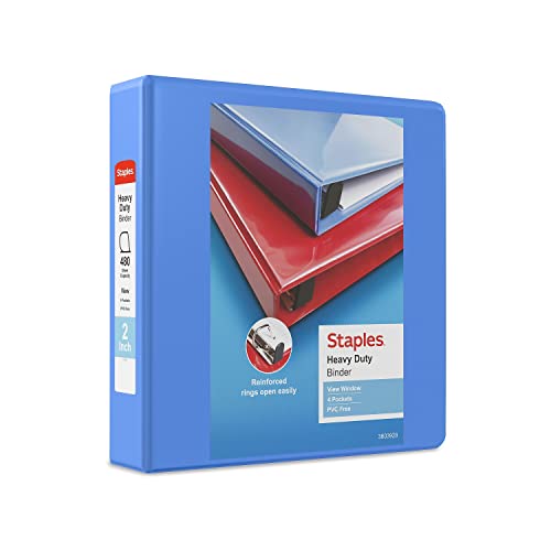 Staples Heavy-Duty 2-Inch 3-Ring View Binders, Periwinkle, 3-Pack
