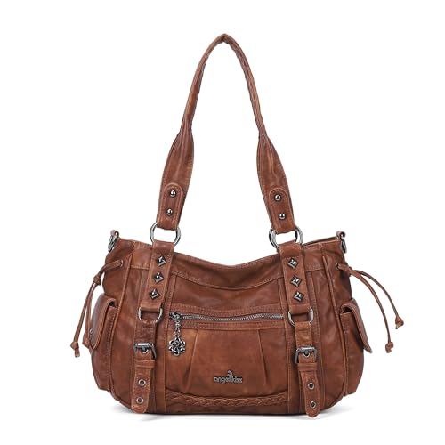 Image of Angel Kiss Shoulder Bag For Women Multi Pocket Retro Hobo Handbags Satchel Tote Bag, Brown