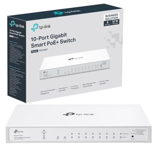 TP-Link Festa Festa FS310GP 10-Port Gigabit Switch, 8 Port Gigabit 802.3af, at PoE plus, 2 Gigabit SFP Slots, 61W Total PoE Budget, Up to 30W PoE Power per Port, Cloud Management 10-Port Gig