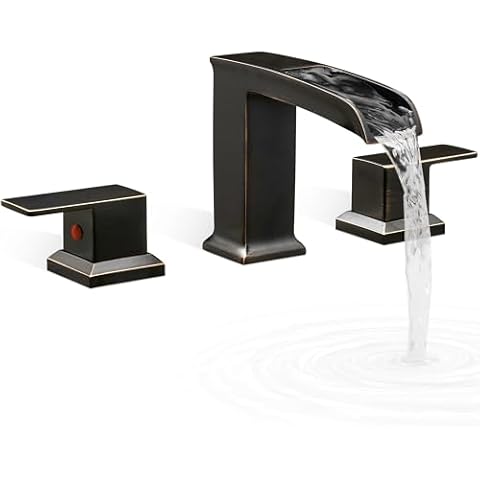 HOIGY Waterfall Tub Faucet Set 3 Hole, Brass Oil Rubbed Bronze Bathtub Faucet Set 2 Handle, 6-16 Inch Deck Mount Roman Tub Faucets, High Flow Bathtub Faucets with Pre-Installed Water Hose for Antique Cover