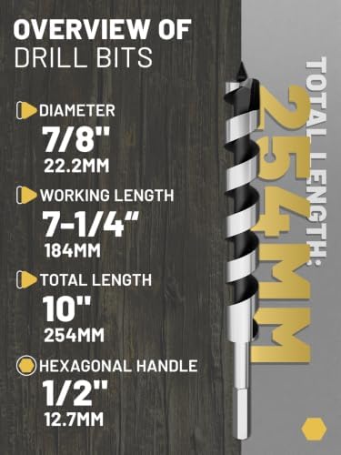 7/8"×10" Auger Drill Bit for Wood with 1/2" Hex Shank — 사진 2
