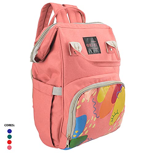Mochila Bolsa Mamãe Bebê Maternidade Multifunção Bolsos (Colorido/Salmao)