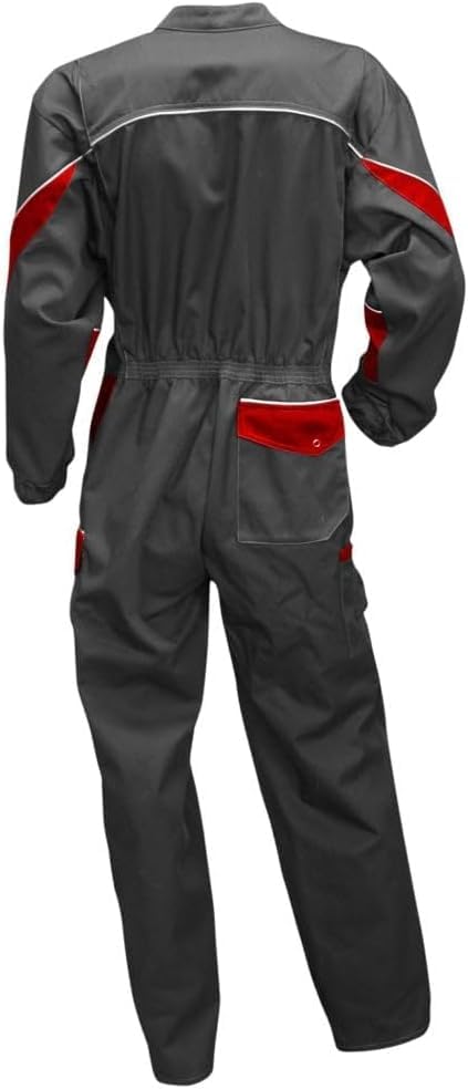 DSTOCK60 – Combinaison de travail multipoches – double fermeture – LUZERNE – gris/rouge – 401221
