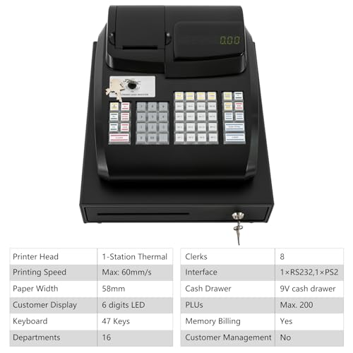 47 Keys Thermal Cash Register, Commercial Cash Register for Small Businesses, Electronic Cash Register with 6 Digital LED & Drawer Box, Cash Management System for Retail Restaurant Supermarket - Thumbnail 7