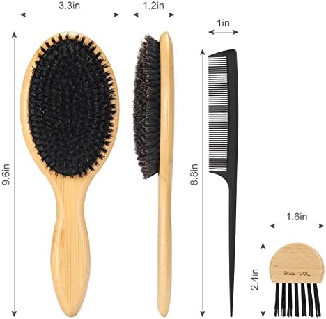 BESTOOL Hair Brush, Boar Bristle Brush for Women Men Children, Bamboo Paddle Natural Bristle Brush for Thin, Fine Hair, Improve Hair Texture