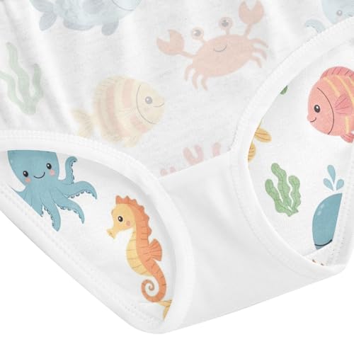 Cute Colorful Sea Animals Whales Toddler Girls Panties, Girls' Cotton Brief Underwear, 2T–8 Years4