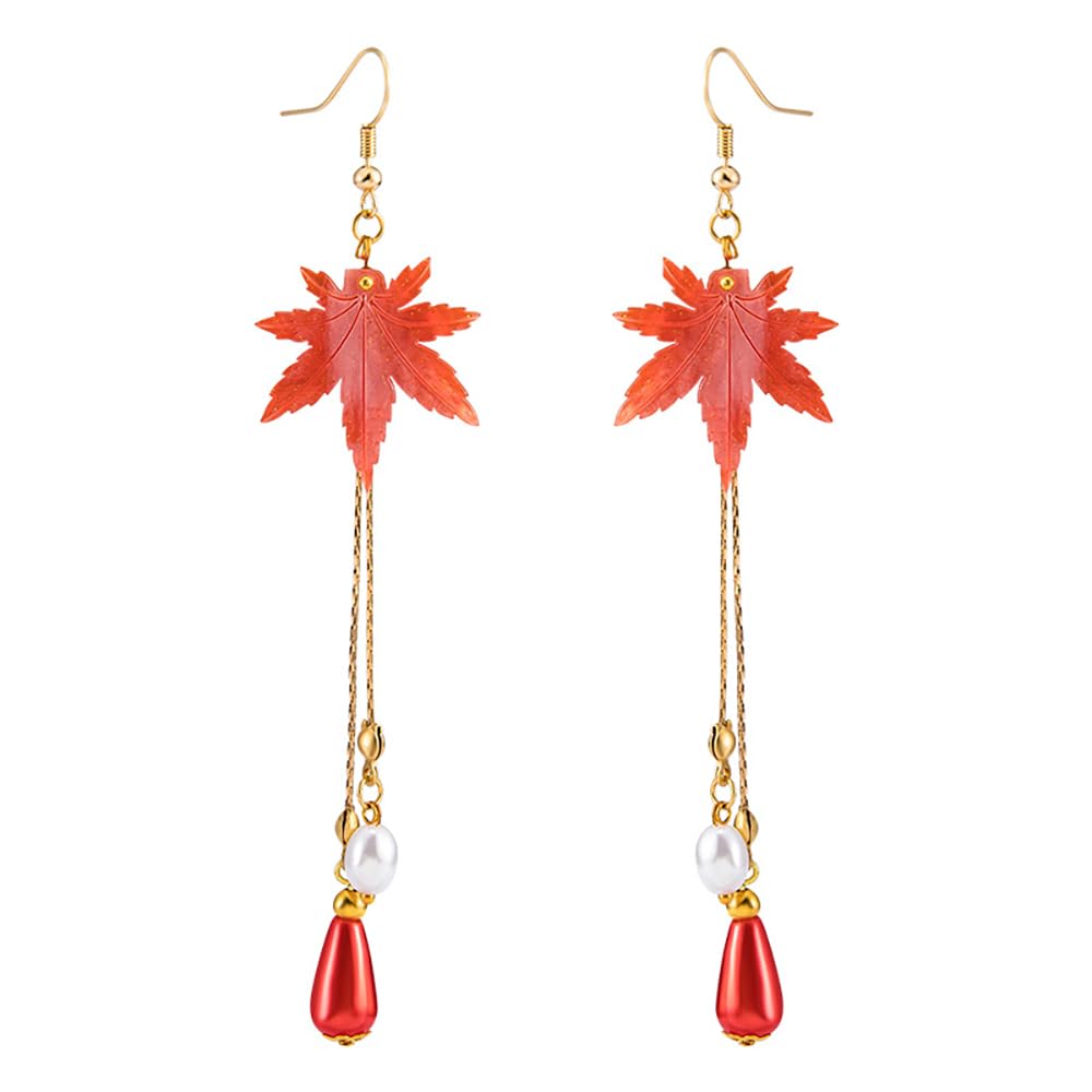 Thanksgiving Fall Earrings for Women, Orange Crystal Maple Leaf Dangles