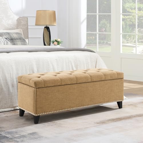 475-End-of-Bed-Linen-Storage-Bench-for-Living-Room-Camel 47.5" End of Bed Linen Storage Bench for Living Room, Camel. - Image 1