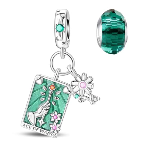 Image of HappyStar Tarot Cards Pendants 925 Sterling Silver Rose Flower Beads Charms Compatible Pandora European Bracelets Necklaces WomenJewellery(With Spacer Beads)