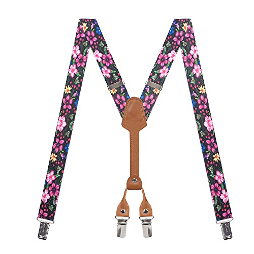 Women's Suspenders - 1" Width - Y Back 4 Clip Skinny Ladies Suspenders, Floral 1, adult, adjustable