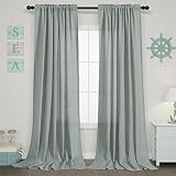 Coastal Curtains for Living Room 90 Inches Long Linen Textured Semi Sheer Sea Mint Green Teal Gray W