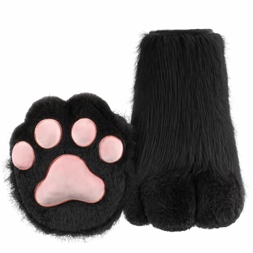 Furry Animal Paw Shoes, Cat Fox Wolf Bear Claw Shoes, Cosplay Costume Accessories for Adults, Halloween Fursuit Feet (Black)