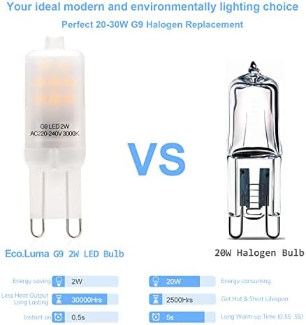Eco.Luma 2W G9 LED Bulbs Not Dimmable, 3000K Warm White, Replace 20W Halogen Lamps, AC 220-240V G9 LED Lamps, G9 Bi-Pin Base, 360° Beam Angle, Pack of 5