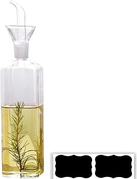 Glass Olive Oil Dispenser, No Funnel Needed Easy to Refill Oil Bottle with Pourers, Clear Cooking Oil Vinegar Dispenser Bottle Olive Oil Carafe Decanter for Kitchen BBQ 17oz/500ml