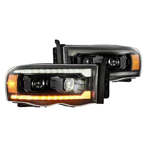 Image of AlphaRex 02-05 Dodge Ram 1500 LUXX LED Proj Headlights Alpha Black w/Activ Light/Seq Signal