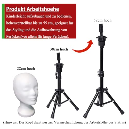 WXYYKX Perückenständer Verstellbares Übungskopf Stativ Mini Perückenkopf Ständer Tischstativ für Styroporkopf Puppenkopf Kompakt Max. 55cm incl. Aufbewahrungstasche Grundmodell