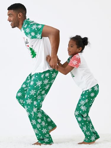 IFFEI Christmas Pajamas for Family Matching Holiday PJ's Sets with Short Sleeve Tee and Pants Loungewear Pet Large Green-red2