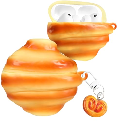 Joyleop for Airpods Pro 3 Case - Cute Funny for Women Girl Kids Girly 3D Kawaii Croissant Design Soft Silicone Protective Case for Airpods Pro 3rd Gerneration 2025 Cover with Keychain