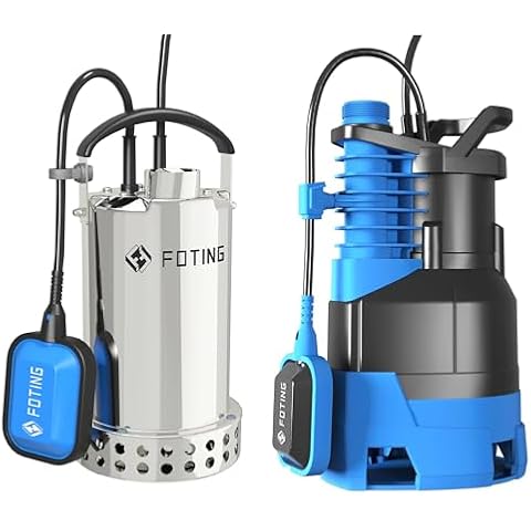 Water Pump 2 Pack, 1HP/ 3821GPH + 1.5HP/5000GPH Clean/Dirty Sump Pump, Electric Thermoplastic Utility Pump, Portable Submersible Pump for Pool Draining Tub Garden Pond Basement Cover