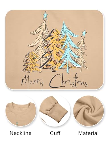 Blusa feminina de Natal com estampa de árvore de Natal, estampa de leopardo, camiseta de manga compr