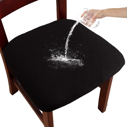 Waterproof Chair Seat Covers Set of 6 for Dining Room, Stretch Removable Washable Dining Chair Seat Slipcovers for Home, Restaurant, Banquet,Kitchen Chair Seat Cushion Protector (Black, Small)