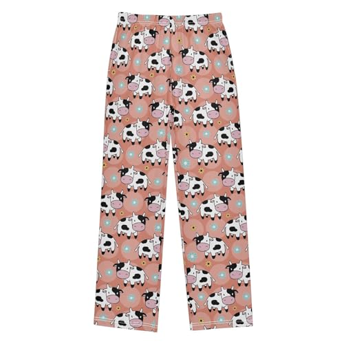 Milk Cow Daisy Floral Boys Long Pants Soft Trousers Elastic Waist Kids Lounge Bottoms with Pockets S-XL