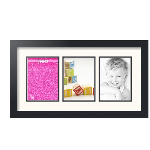ArtToFrames Collage Picture Frame 3 Opening 3-5x7 Photo Frame | Made in USA | Black Frame White and Black Mats | Wall Mount Multi Photo Display 23X13 Full Size