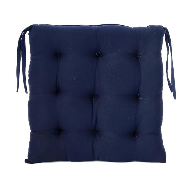 Image of Rajasthan Crafts Pack of 6 Chair Pad | Chair Cushion Pad | Microfiber Square Chair Pads with Ties | Seat Cushion for Chair Office, Sitting, Pooja, Dining & Office Tables (16x16 Inch, Navy Blue)