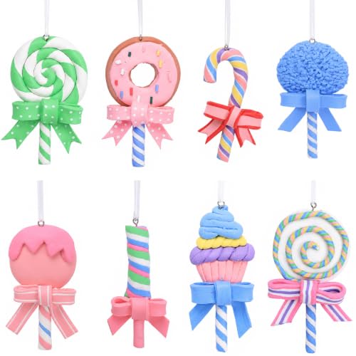 8 Pcs Pastel Christmas Lollipop Ornaments, Xmas Candy Cane Tree Decorations