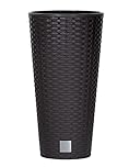 URBNLIVING Round Rattan Elegant Tall Large Plant Pot Flower Indoor Outdoor Garden Planters (Black, H 57.2cm x D 30cm)