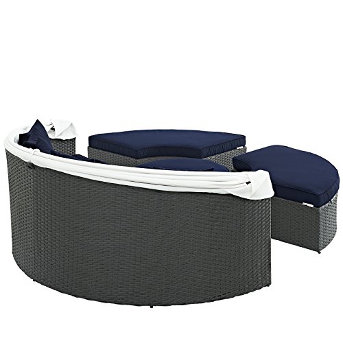 Modway Sojourn Outdoor Patio Sunbrella Sectional Daybed With Canopy In Canvas Navy #TOP29