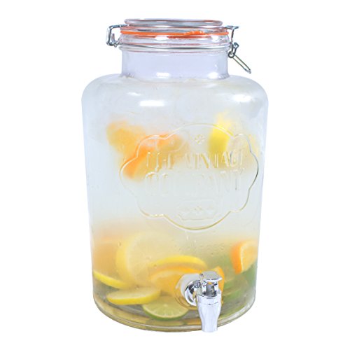 The Vintage Company Jumbo Glass Drinks Dispenser/Airtight Lid and Tap / 7.6 Litre Capacity / 22 x 22 x 35 cm/Events, Parties, Weddings, BBQs 51050