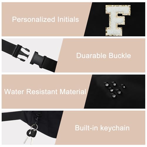 Image of Black Belt Bag Crossbody Initial Patch Fanny Waist Pack Travel Birthday Christmas Gift Idea for Her Daughter Teen Girls,Black F