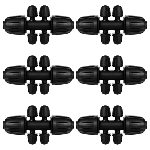 VooGenzek 6 Pezzi Raccordi per Irrigazione, Connettore Tubo a 6-Vie da Giardino per Tubo 13/16 mm a 4/7 mm, Connettori a T con Spinato Irrigazione a Goccia, per Prato, ​Giardin
