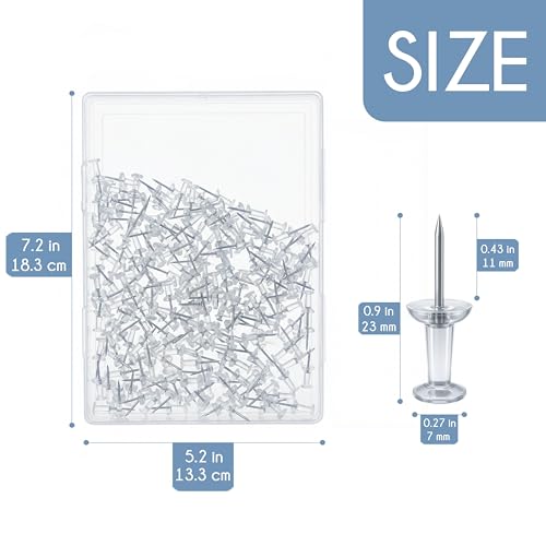 Ferdo Stylo Clear Push Pins, 200 Pack, Plastic Head, Steel Point, Map Tacks, Standard Clear Thumb Tacks for Wall Hangings, Bulletin Board, Standard Size Push Pin Tacks image 6